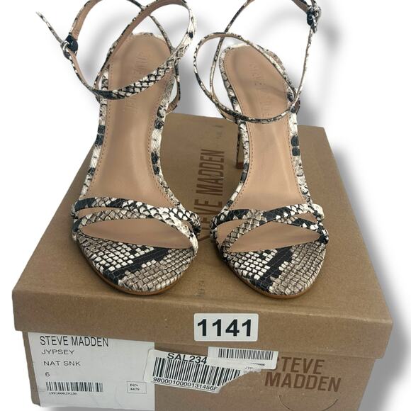 Steve Madden Snakeskin strappy heels size 6 ankle strap stiletto open toe dressy - Picture 9 of 10